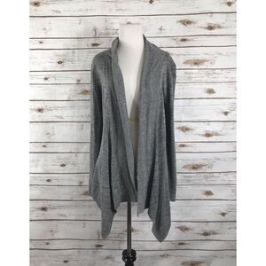 Cache sweater open‎ front cardigan waterfall sparkle metallic gray silver S